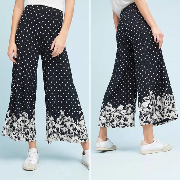 Anthropologie Chesapeake Wide-Legs Black White Polka Dot Floral Pants Size‎ 4 - Picture 4 of 16